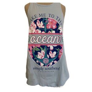 Simply Southern Take Me To Ocean Tank Top XS S Beachy Women's Y2K Casual Cotton